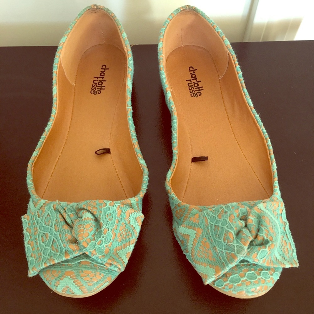 Charlotte Russe aqua blue and tan flats
